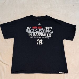 Majestic Navy Yankees No Crying Baseball T-shirt Size XL unisex